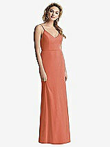 Rear View Thumbnail - Terracotta Copper Shirred Sash Cowl-Back Chiffon Trumpet Gown