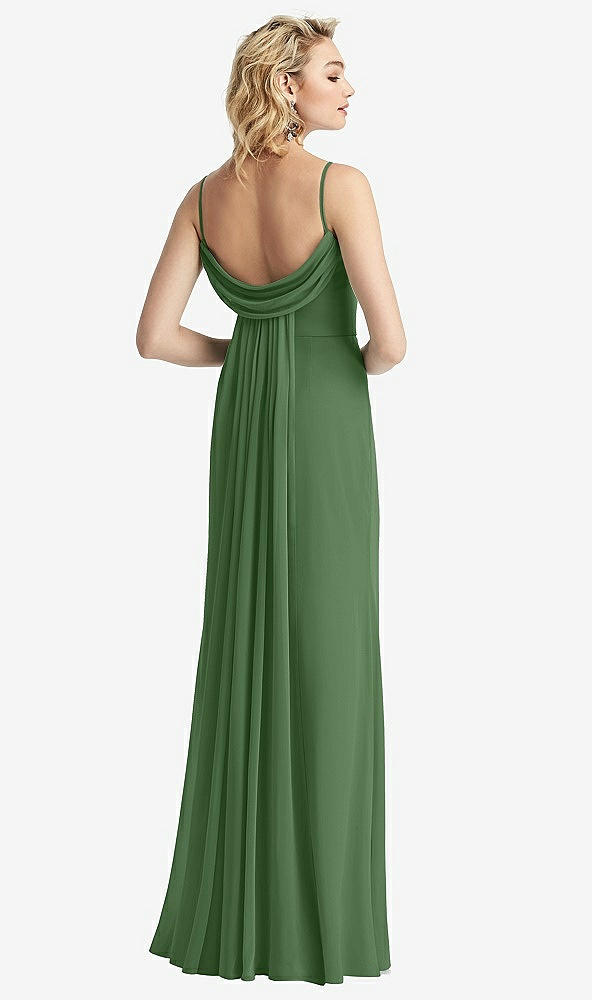 Front View - Vineyard Green Shirred Sash Cowl-Back Chiffon Trumpet Gown