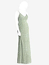 Rear View Thumbnail - Vintage Primrose Sage Shirred Sash Cowl-Back Chiffon Trumpet Gown