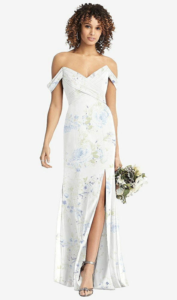 Front View - Bleu Garden Off-the-Shoulder Criss Cross Bodice Trumpet Gown