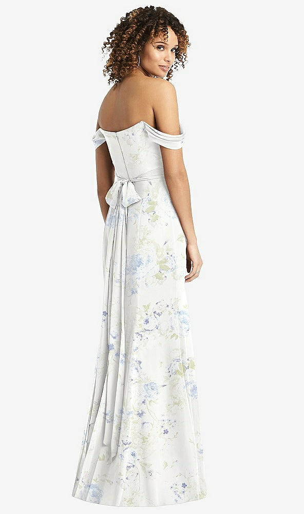 Back View - Bleu Garden Off-the-Shoulder Criss Cross Bodice Trumpet Gown