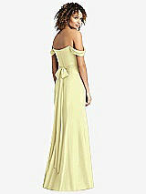 Rear View Thumbnail - Butter Yellow Off-the-Shoulder Criss Cross Bodice Trumpet Gown