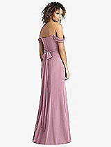 Rear View Thumbnail - Dusty Pink Off-the-Shoulder Criss Cross Bodice Trumpet Gown