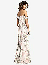 Rear View Thumbnail - Blush Garden Off-the-Shoulder Criss Cross Bodice Trumpet Gown