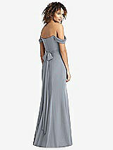 Rear View Thumbnail - Platinum Off-the-Shoulder Criss Cross Bodice Trumpet Gown