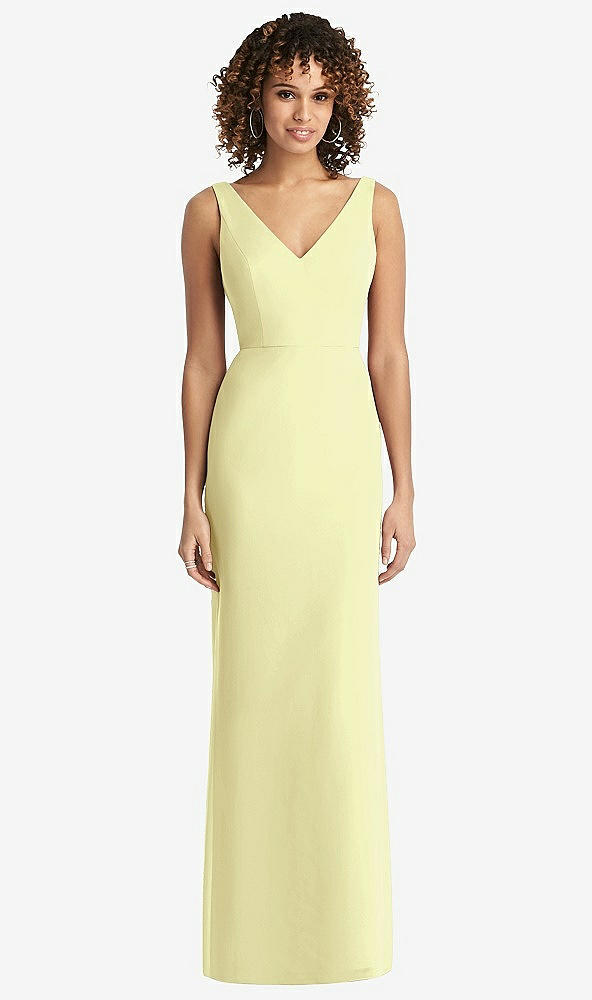 Back View - Butter Yellow Sleeveless Tie Back Chiffon Trumpet Gown