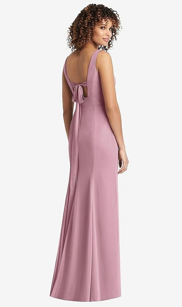 Front View - Dusty Pink Sleeveless Tie Back Chiffon Trumpet Gown