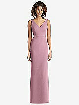 Rear View Thumbnail - Dusty Pink Sleeveless Tie Back Chiffon Trumpet Gown