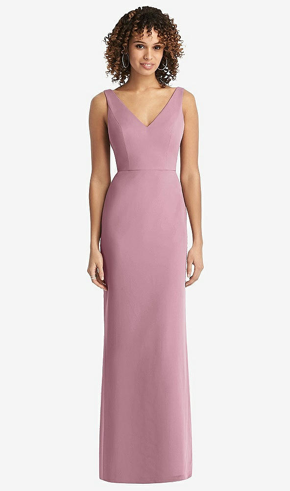 Back View - Dusty Pink Sleeveless Tie Back Chiffon Trumpet Gown