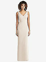 Rear View Thumbnail - Oat Sleeveless Tie Back Chiffon Trumpet Gown