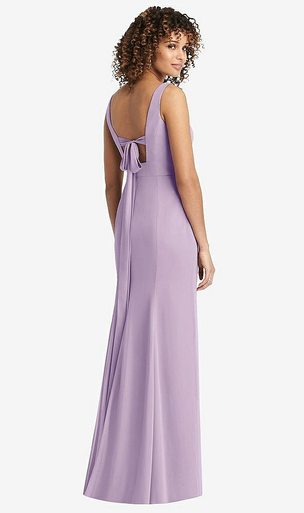 Front View - Pale Purple Sleeveless Tie Back Chiffon Trumpet Gown
