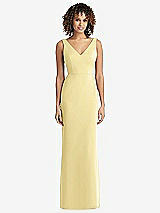 Rear View Thumbnail - Pale Yellow Sleeveless Tie Back Chiffon Trumpet Gown