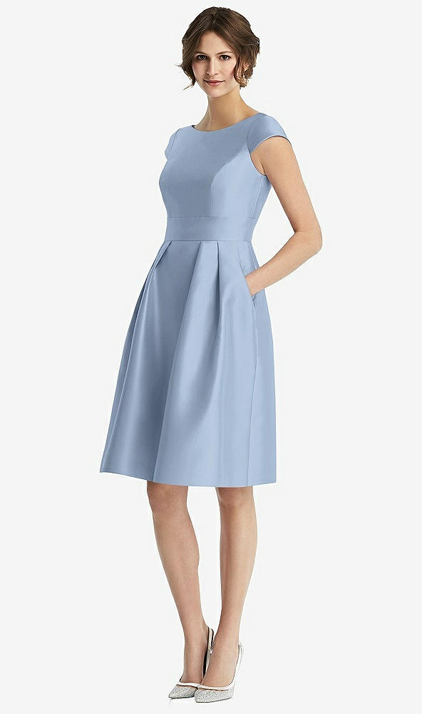 Front View - Cloudy Cap Sleeve Pleated Cocktail Dress with Pockets