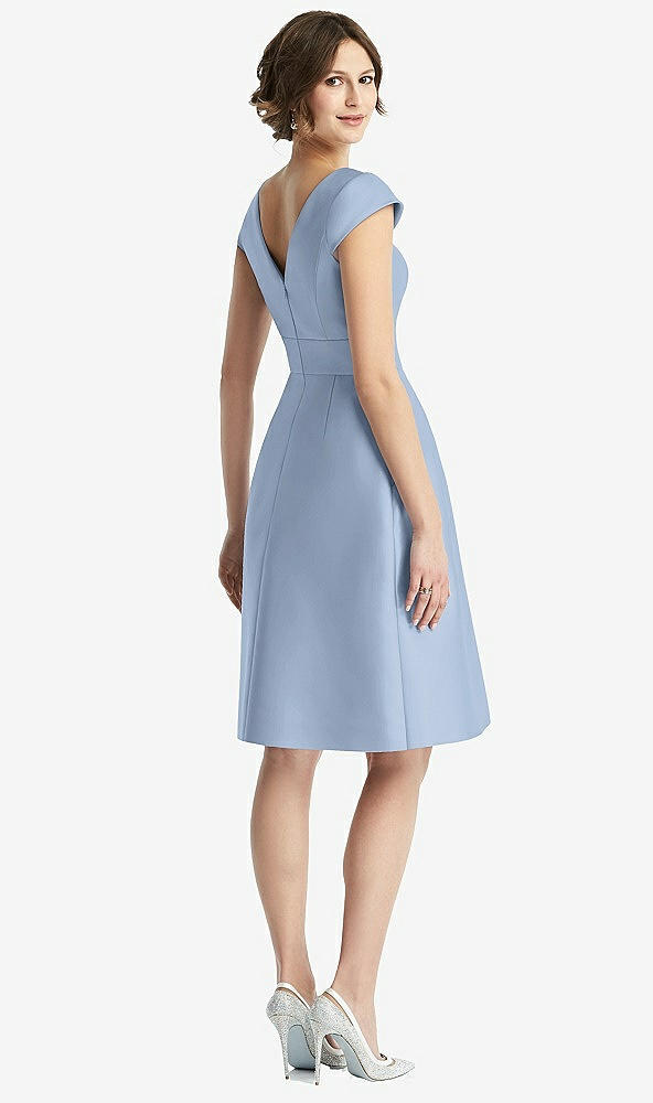 Back View - Cloudy Cap Sleeve Pleated Cocktail Dress with Pockets