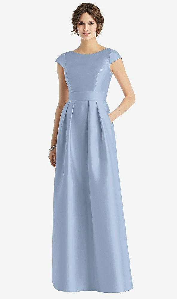 Front View - Cloudy Cap Sleeve Pleated Skirt Dress with Pockets
