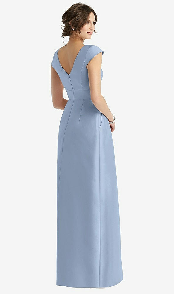 Back View - Cloudy Cap Sleeve Pleated Skirt Dress with Pockets