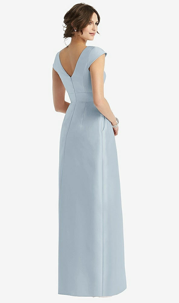 Back View - Mist Cap Sleeve Pleated Skirt Dress with Pockets