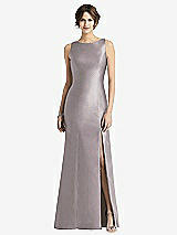 Front View Thumbnail - Cashmere Gray Sleeveless Satin Trumpet Gown with Bow at Open-Back