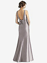 Rear View Thumbnail - Cashmere Gray Sleeveless Satin Trumpet Gown with Bow at Open-Back