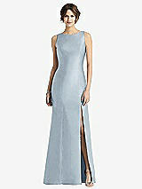 Front View Thumbnail - Mist Sleeveless Satin Trumpet Gown with Bow at Open-Back