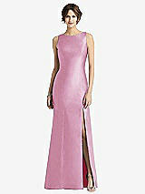 Front View Thumbnail - Powder Pink Sleeveless Satin Trumpet Gown with Bow at Open-Back