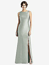 Front View Thumbnail - Willow Green Sleeveless Satin Trumpet Gown with Bow at Open-Back