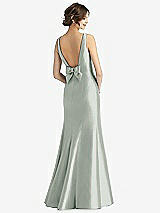 Rear View Thumbnail - Willow Green Sleeveless Satin Trumpet Gown with Bow at Open-Back