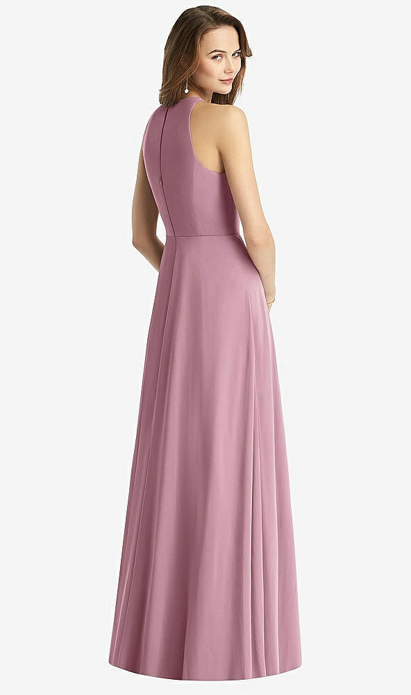 Back View - Dusty Pink Sleeveless Halter Chiffon Maxi Dress