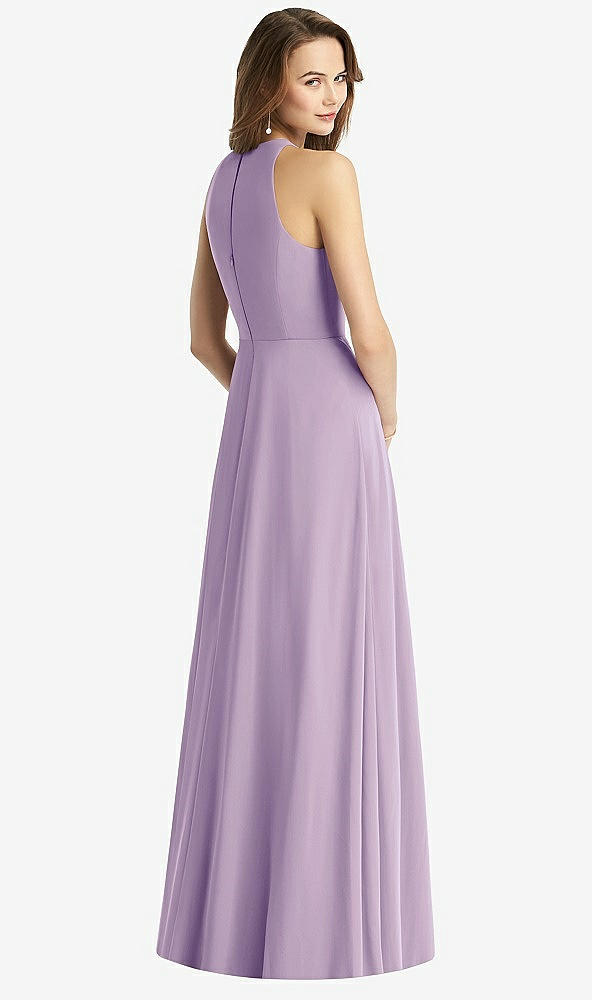 Back View - Pale Purple Sleeveless Halter Chiffon Maxi Dress