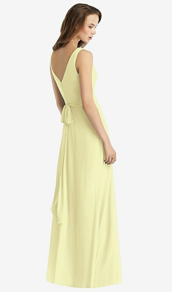 Back View - Butter Yellow Sleeveless V-Neck Chiffon Wrap Dress