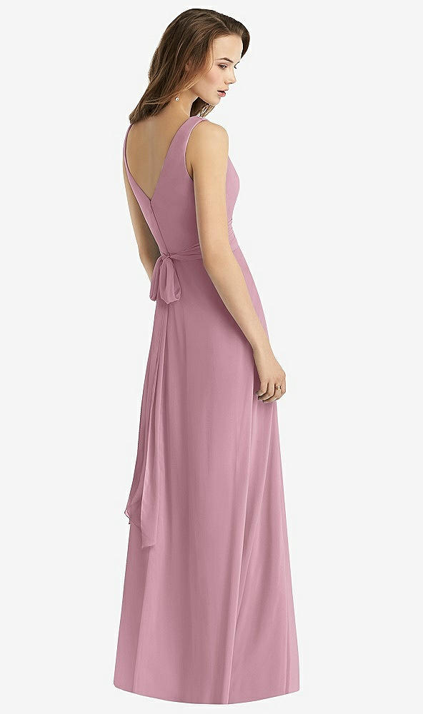 Back View - Dusty Pink Sleeveless V-Neck Chiffon Wrap Dress