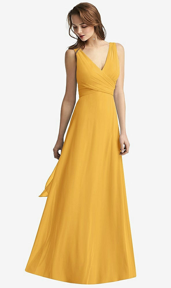 Front View - NYC Yellow Sleeveless V-Neck Chiffon Wrap Dress