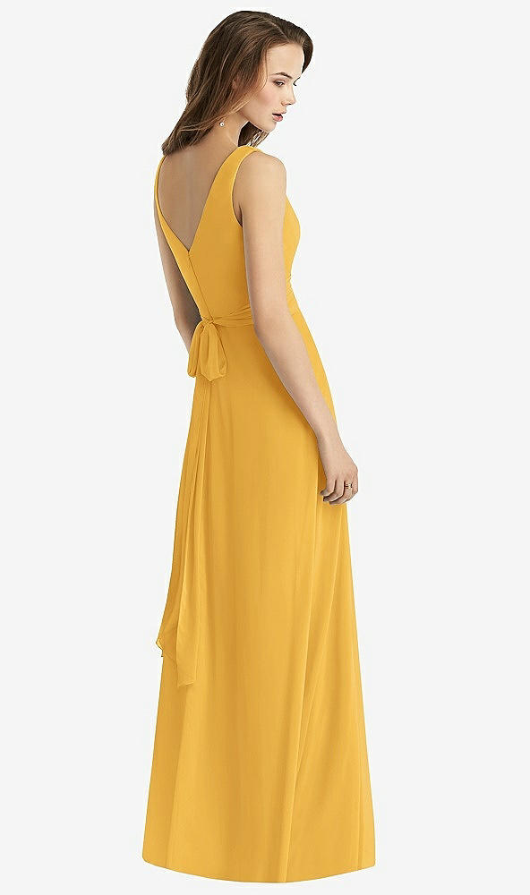 Back View - NYC Yellow Sleeveless V-Neck Chiffon Wrap Dress