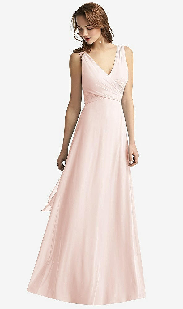 Front View - Blush Sleeveless V-Neck Chiffon Wrap Dress