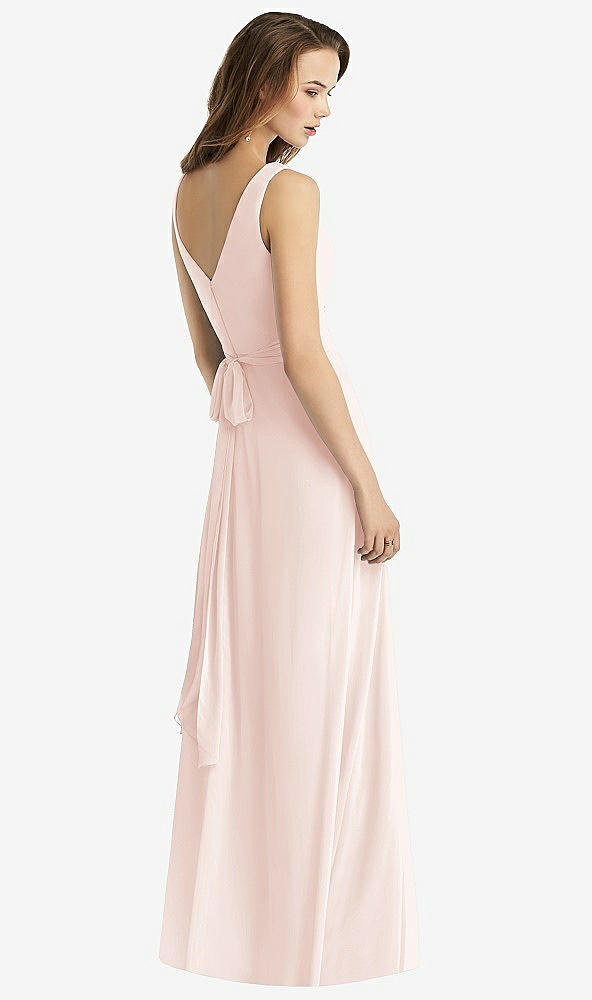 Back View - Blush Sleeveless V-Neck Chiffon Wrap Dress