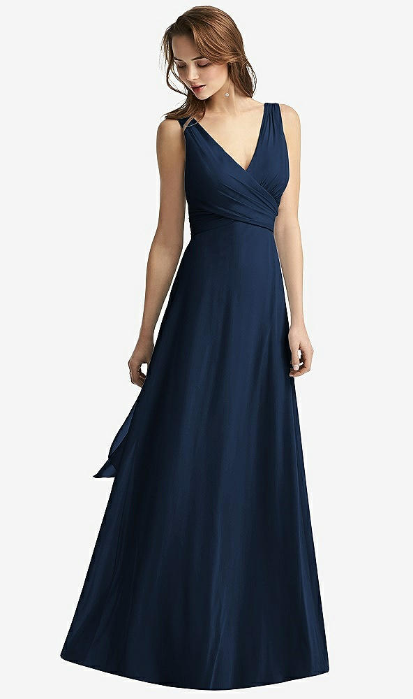 Front View - Midnight Navy Sleeveless V-Neck Chiffon Wrap Dress