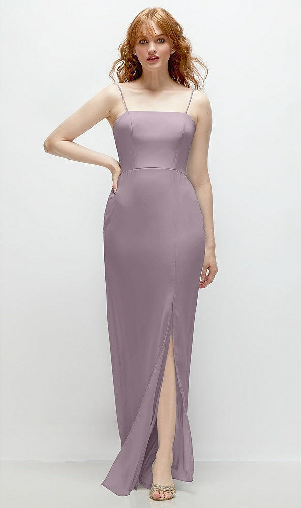 Front View - Lilac Dusk Tie-Back Cutout Trumpet Gown with Front Slit