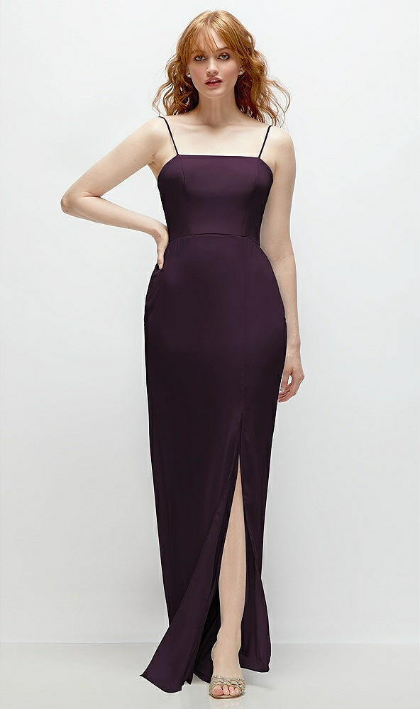 Front View - Aubergine Tie-Back Cutout Trumpet Gown with Front Slit