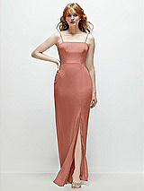 Front View Thumbnail - Desert Rose Tie-Back Cutout Trumpet Gown with Front Slit