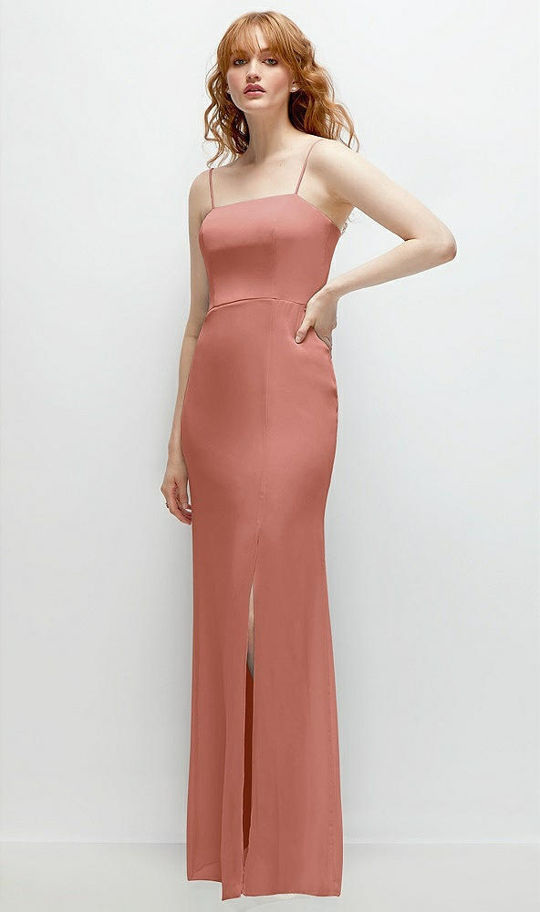 Back View - Desert Rose Tie-Back Cutout Trumpet Gown with Front Slit