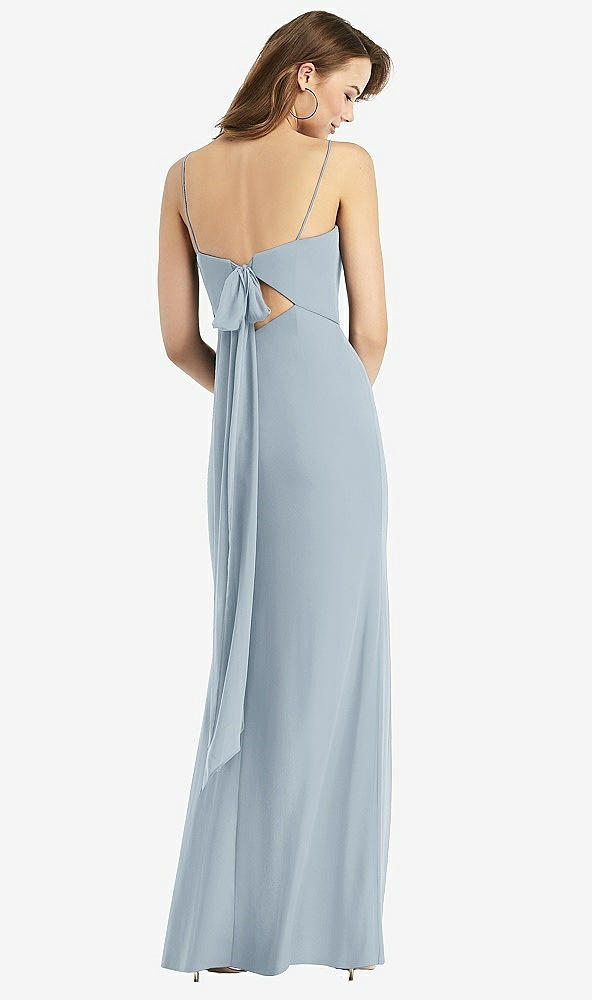 Front View - Mist Tie-Back Cutout Trumpet Gown with Front Slit
