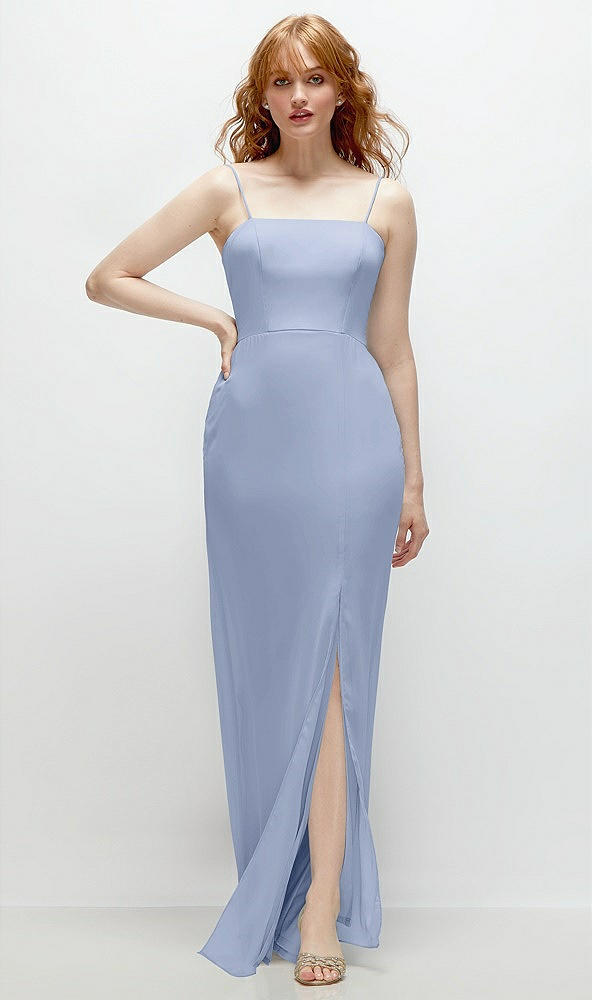 Front View - Sky Blue Tie-Back Cutout Trumpet Gown with Front Slit