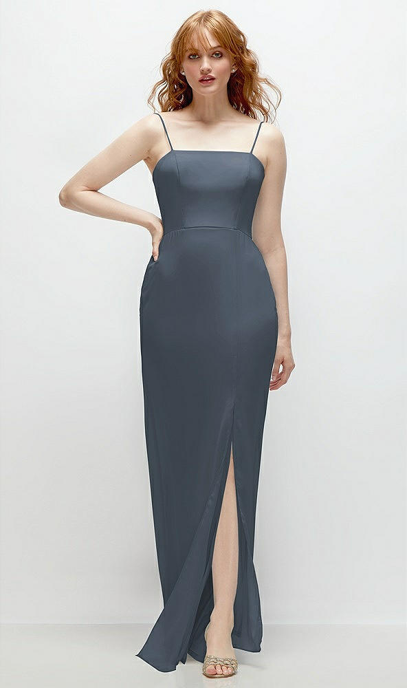 Front View - Silverstone Tie-Back Cutout Trumpet Gown with Front Slit