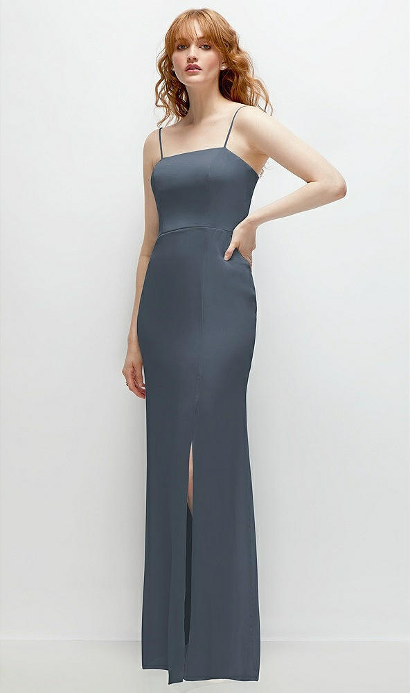 Back View - Silverstone Tie-Back Cutout Trumpet Gown with Front Slit