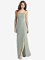 Rear View Thumbnail - Willow Green Tie-Back Cutout Trumpet Gown with Front Slit