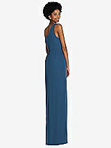 Rear View Thumbnail - Dusk Blue One-Shoulder Chiffon Trumpet Gown