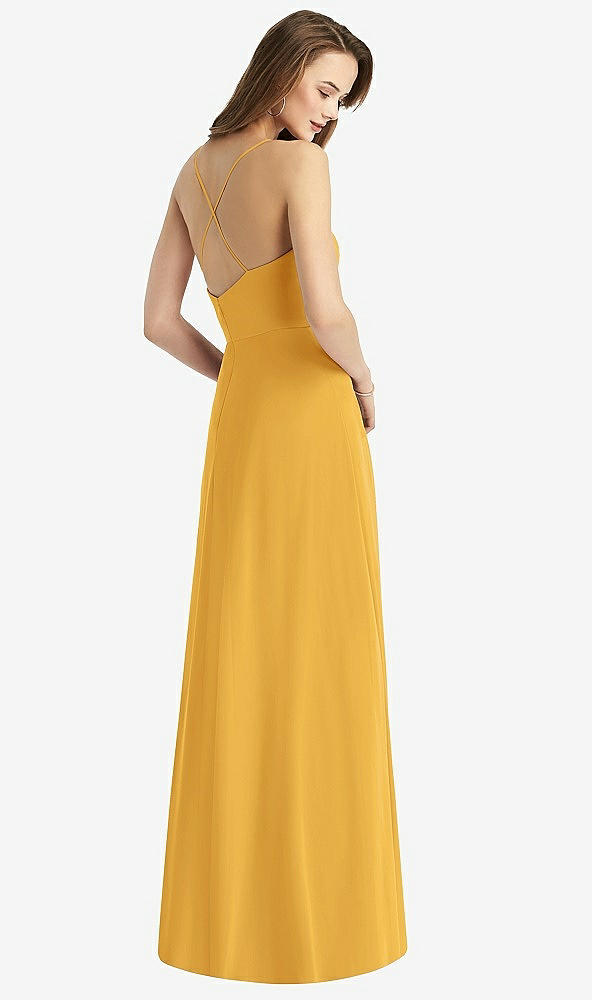 Back View - NYC Yellow Cowl Neck Criss Cross Back Maxi Dress