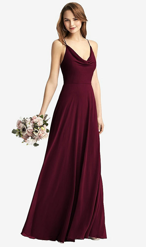 Front View - Cabernet Cowl Neck Criss Cross Back Maxi Dress