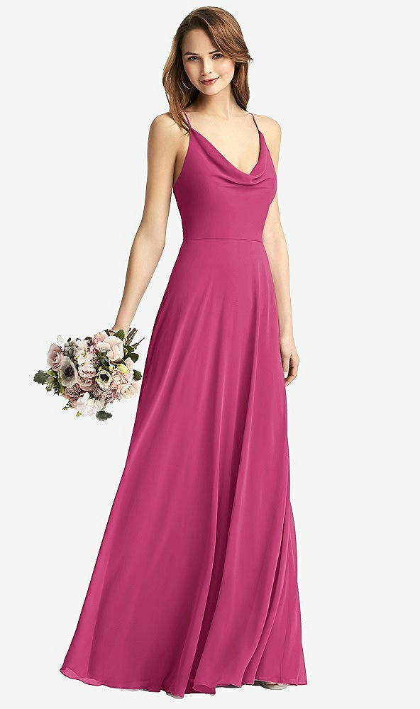 Front View - Tea Rose Cowl Neck Criss Cross Back Maxi Dress