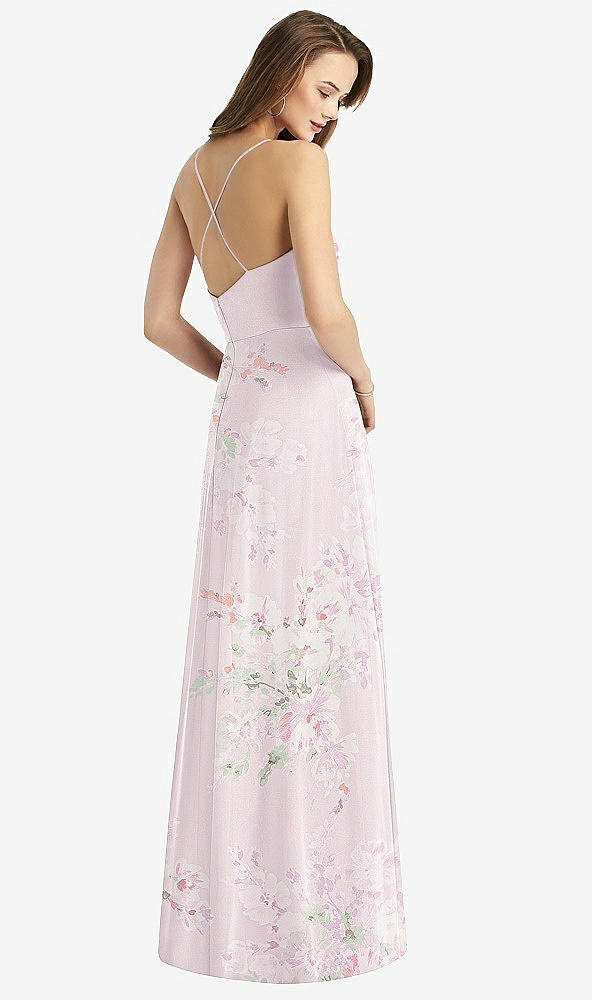 Back View - Watercolor Print Cowl Neck Criss Cross Back Maxi Dress